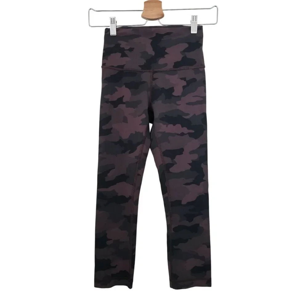 Lululemon Wunder Train Camo Brown High-Rise Crop Athletic Legging 21" Sz 4 - Picture 1 of 8